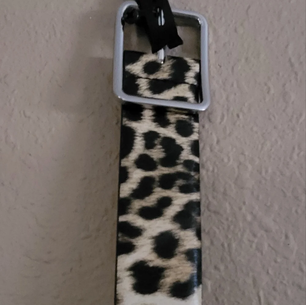 INC International Concepts Animal Print Leopard Panel Belt Small Cream B… - Picture 2 of 6